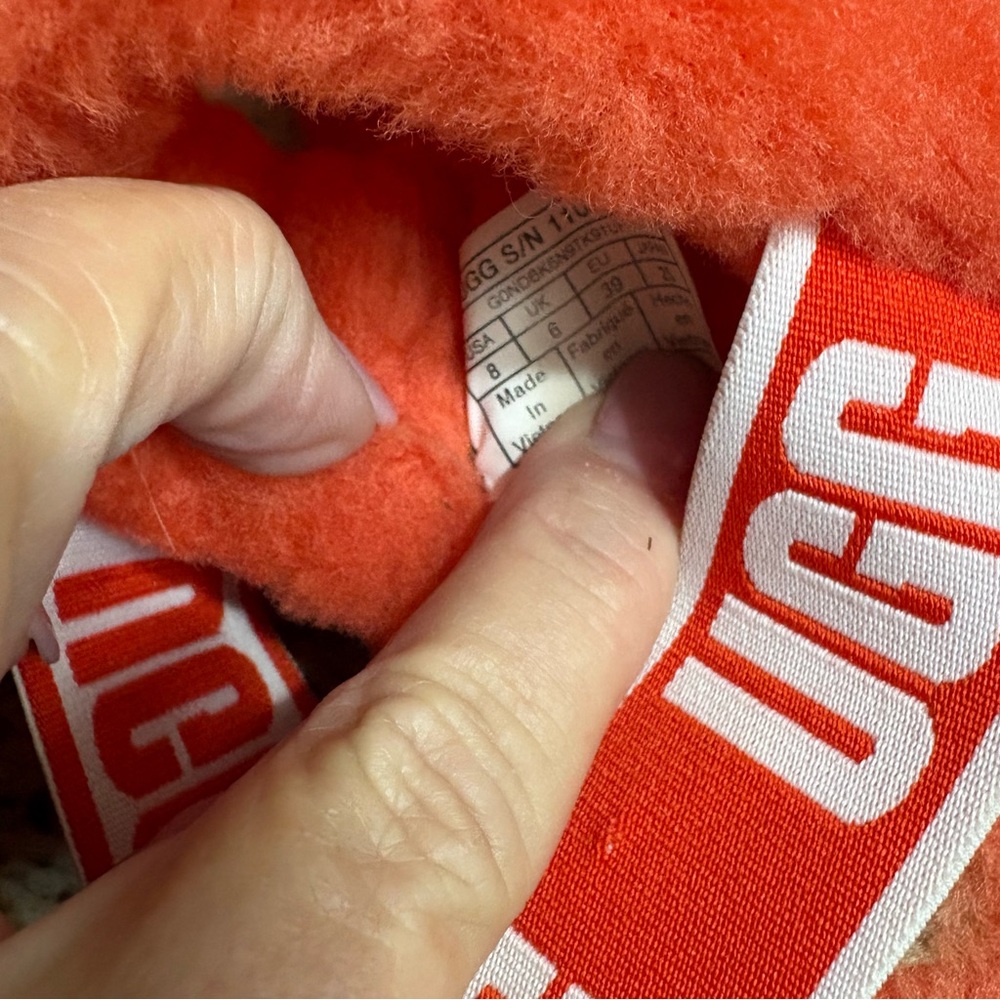 UGG “Fluff Yeah” Shearling Slingback Slippers in Red Currant Coral Size 8 - Picture 10 of 10